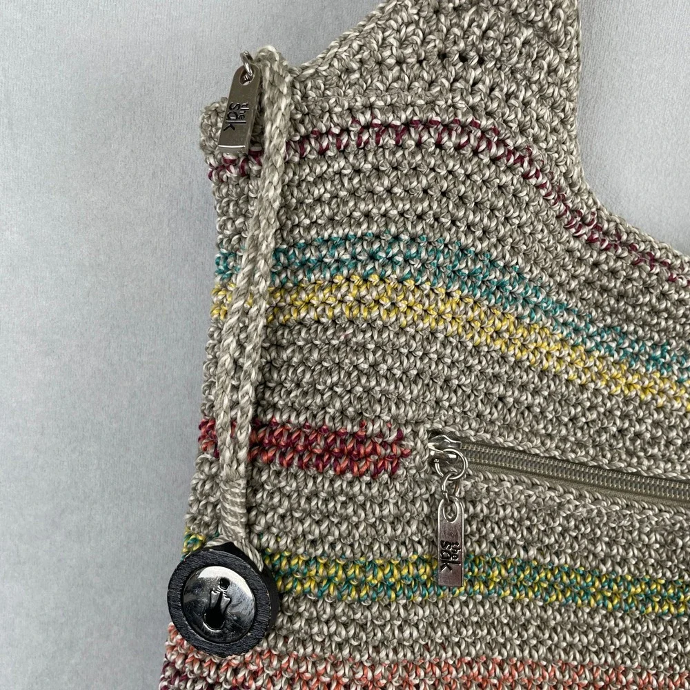 The‎ Sak Belle Crochet Hobo Bag Striped Taupe Multicolor Y2K Hippie Shoulder Bag